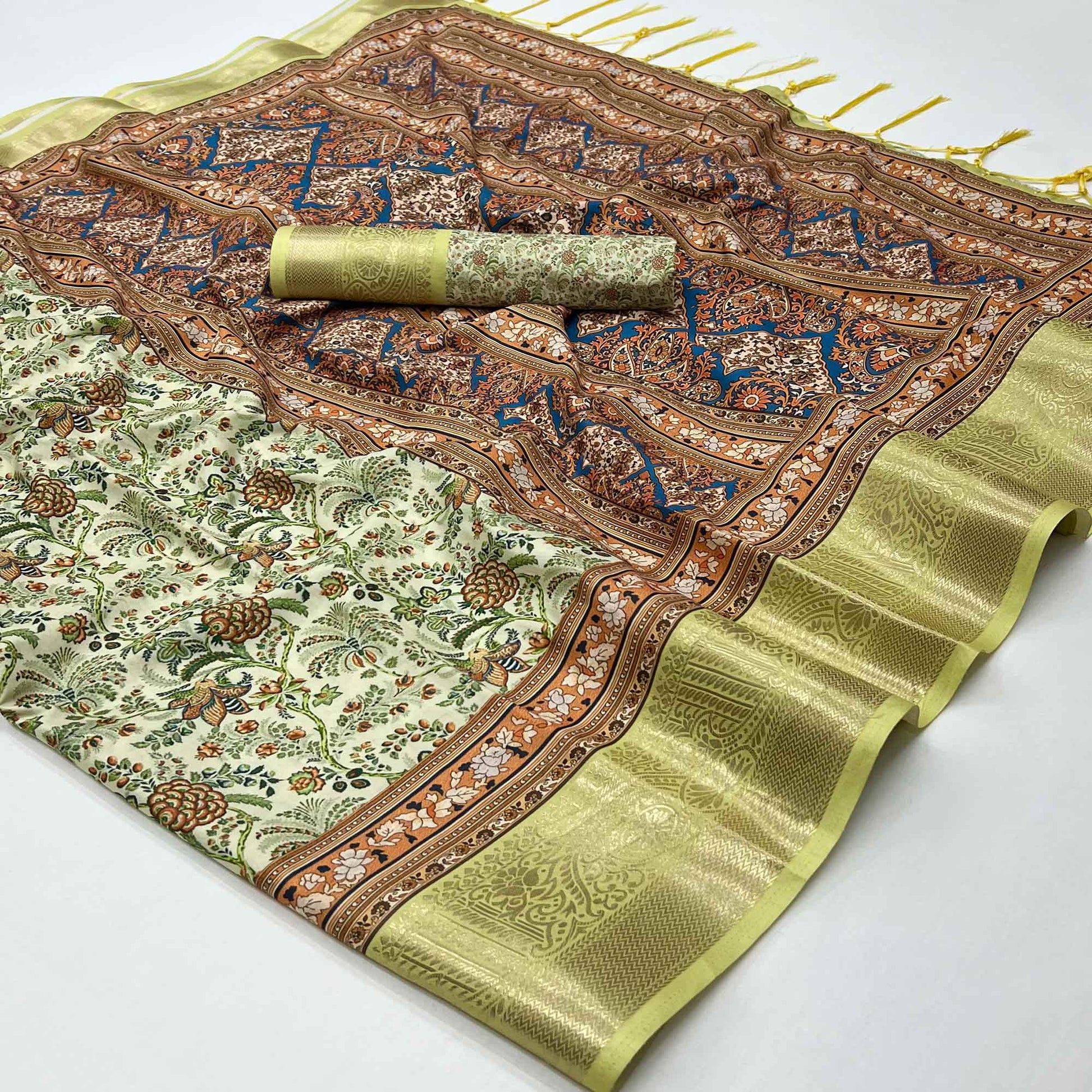 green-floral-digital-printed-pure-cotton-saree