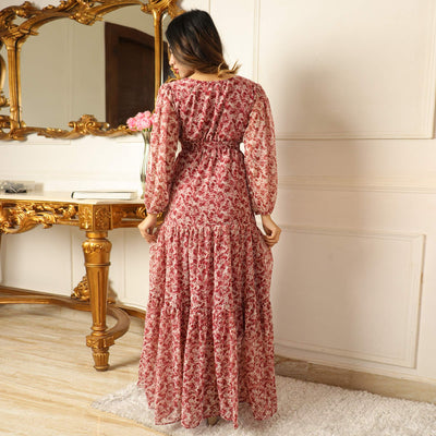 Maroon Printed Georgette Gown