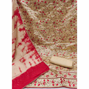 Chikoo Floral Sequins Embroidered Chanderi Dress Material