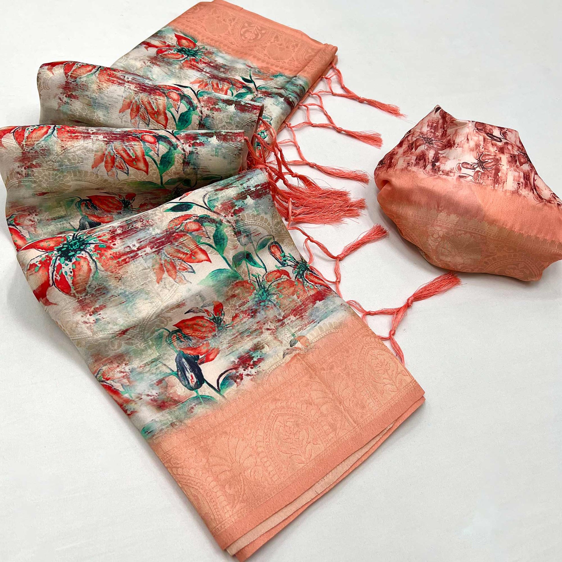 Multicolor Floral Digital Printed Jacquard Saree