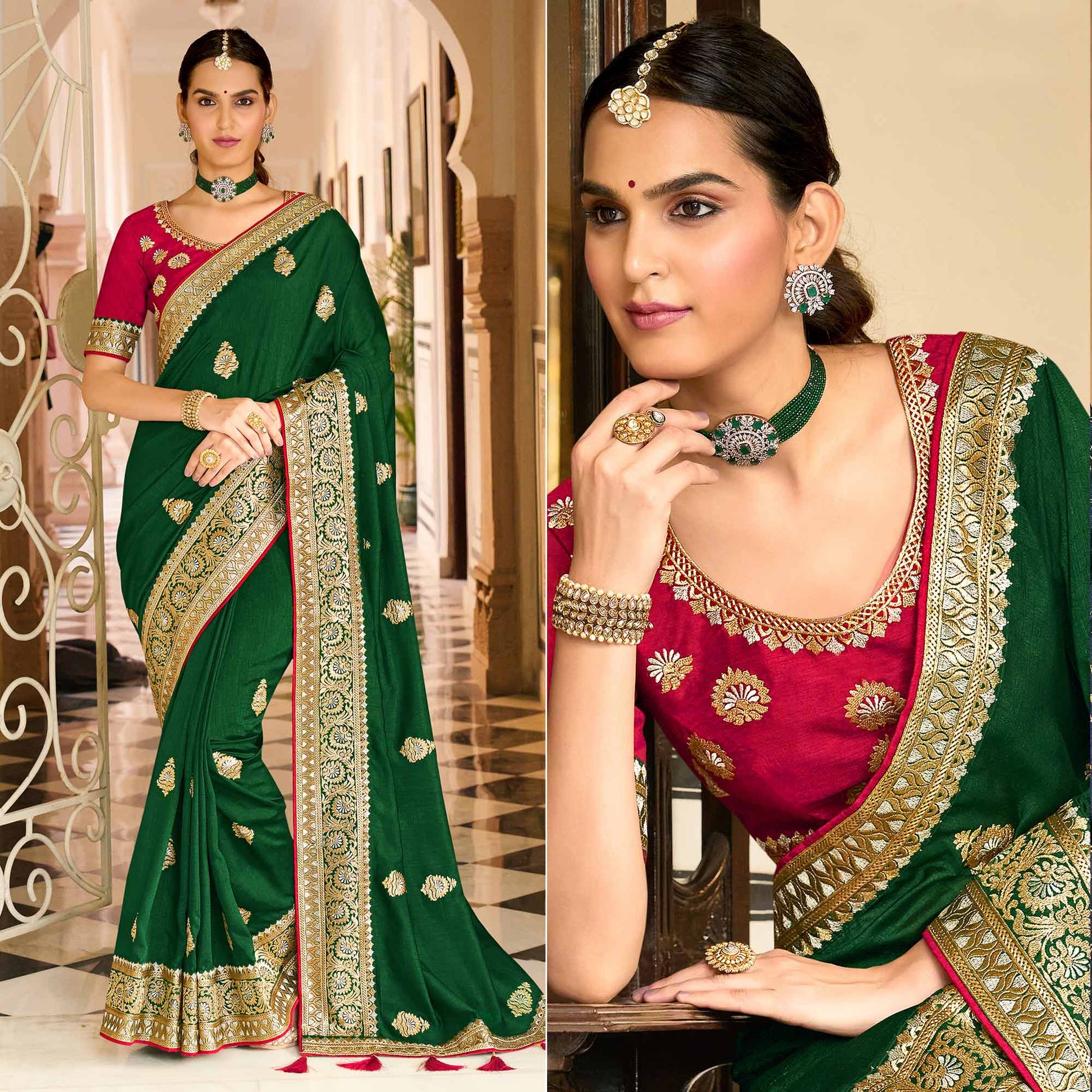a-green-embroidered-vichitra-silk-saree-with-with-tassels