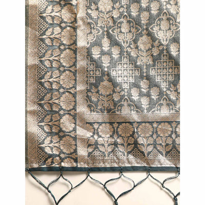 grey-floral-woven-organza-silk-saree-with-tassels