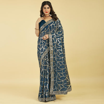 Morpich Sequins Work Georgette Saree