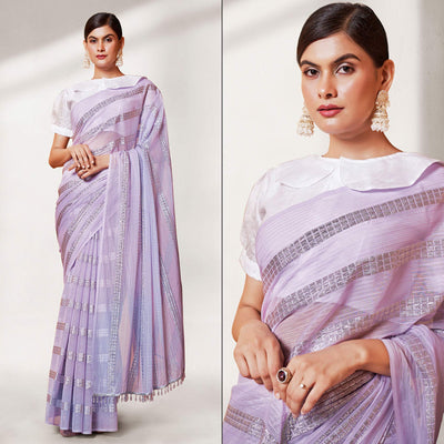 Light Purple Zari Embroidered Georgette Sarree