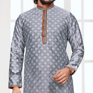 Grey Woven Jacquard Kurta Pyjama Set