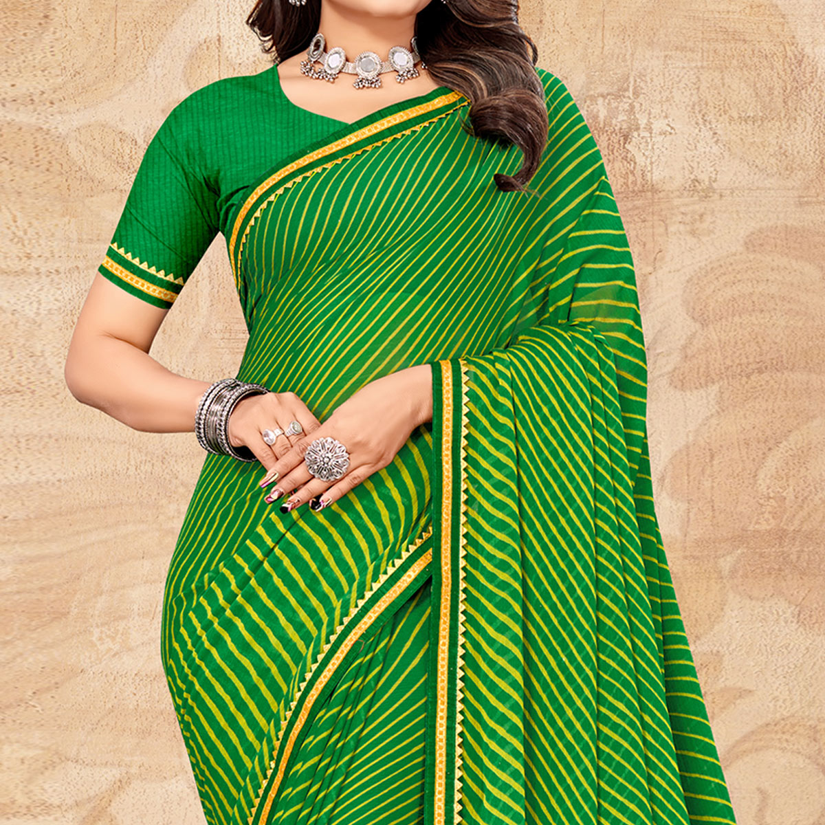 green-digital-striped-printed-chiffon-saree-with-tassels