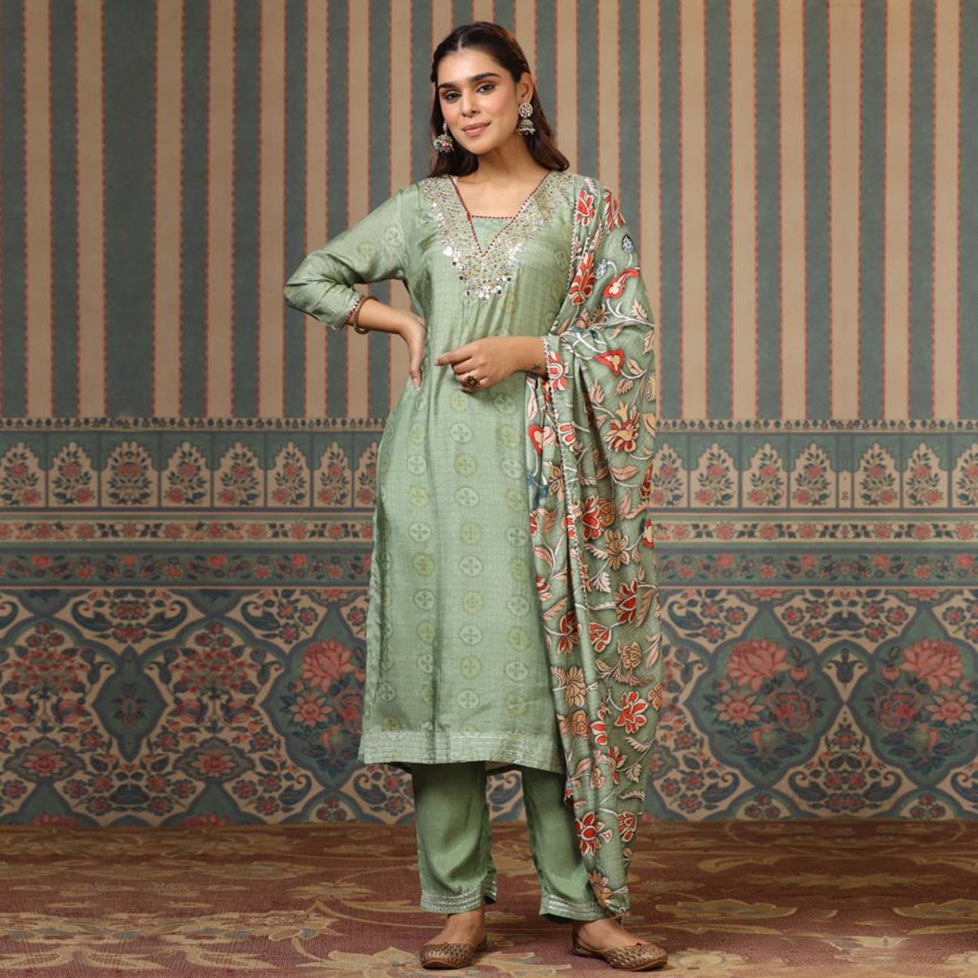 green-printed-with-gota-work-muslin-salwar-suit