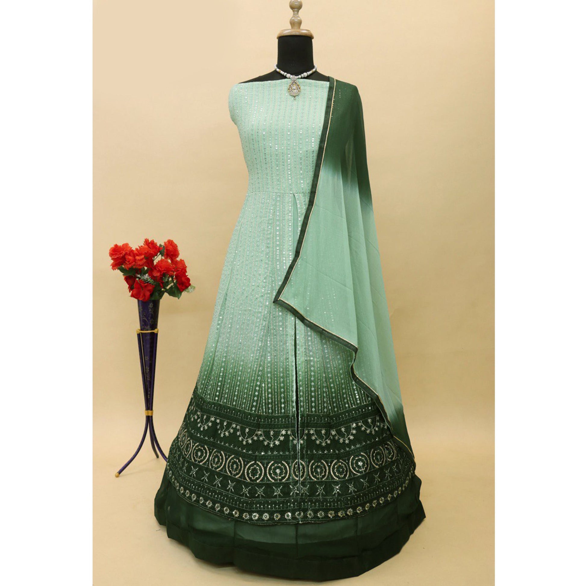 green-sequins-embroidered-georgette-front-slit-suit