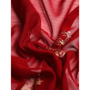 Maroon Foil Printed With Swarovski Zomato Silk Saree