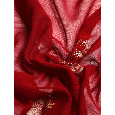 Maroon Foil Printed With Swarovski Zomato Silk Saree