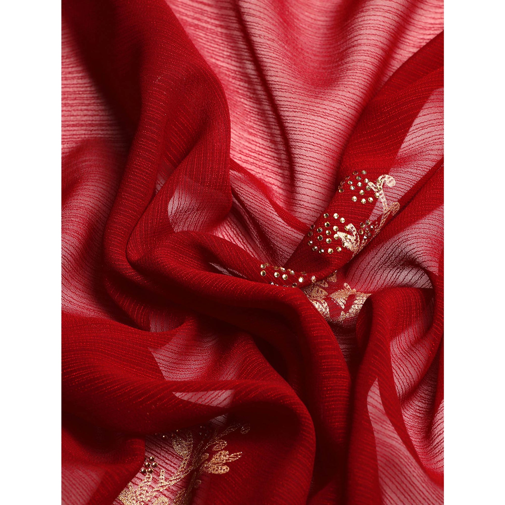 Maroon Foil Printed With Swarovski Zomato Silk Saree