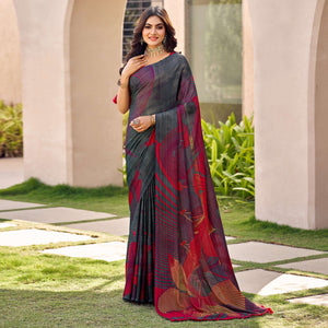 Grey Printed Chiffon Saree