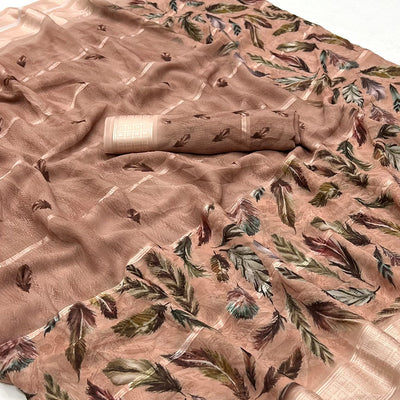 Brown Digital Printed Viscose Saree