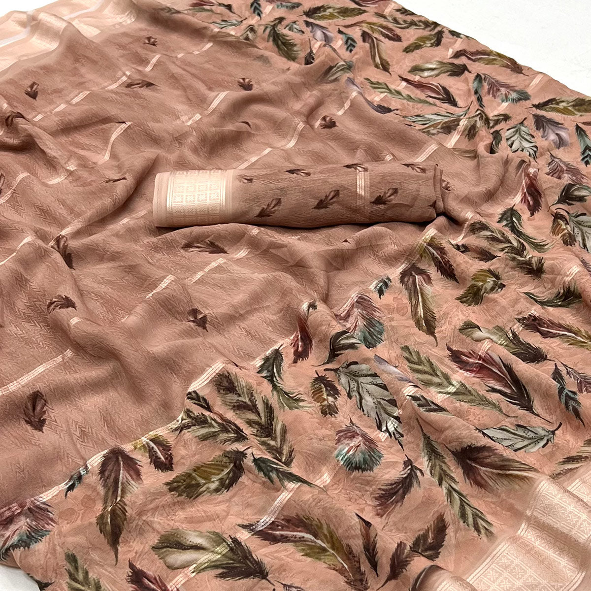 Brown Digital Printed Viscose Saree