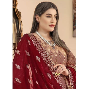 Brown Sequins Embroidered Georgette Pakistani Suit