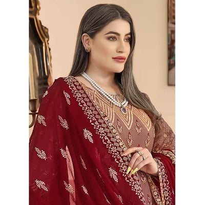 Brown Sequins Embroidered Georgette Pakistani Suit