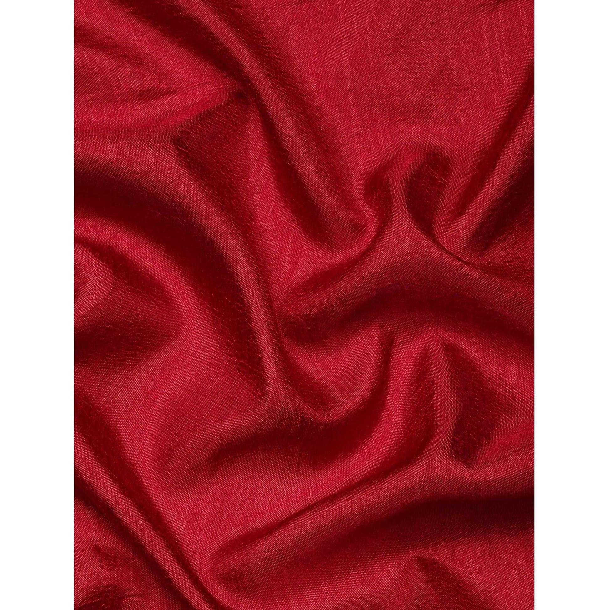 Maroon Solid Vichitra Silk Saree With Fancy Border