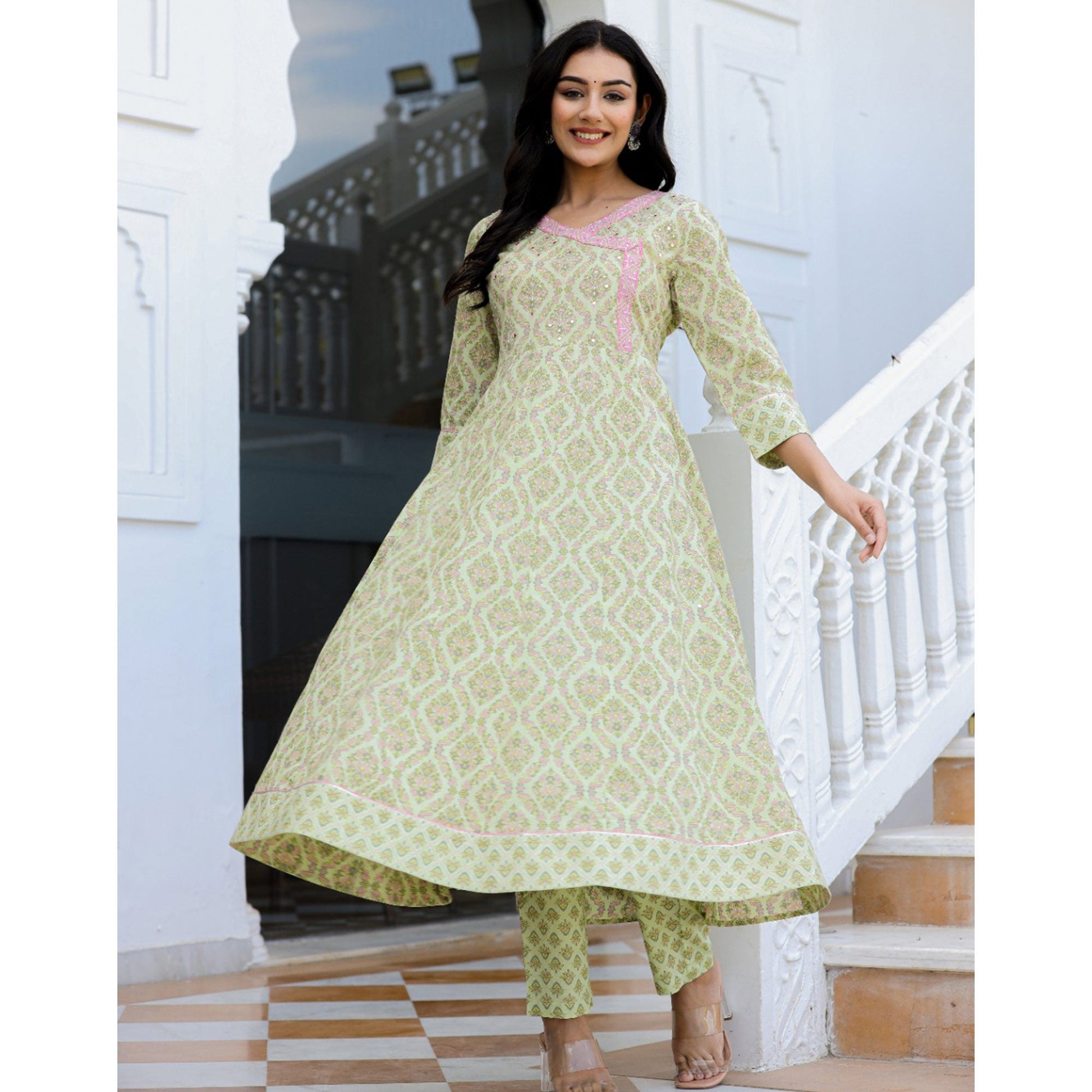 green-floral-printed-pure-cotton-anarkali-suit