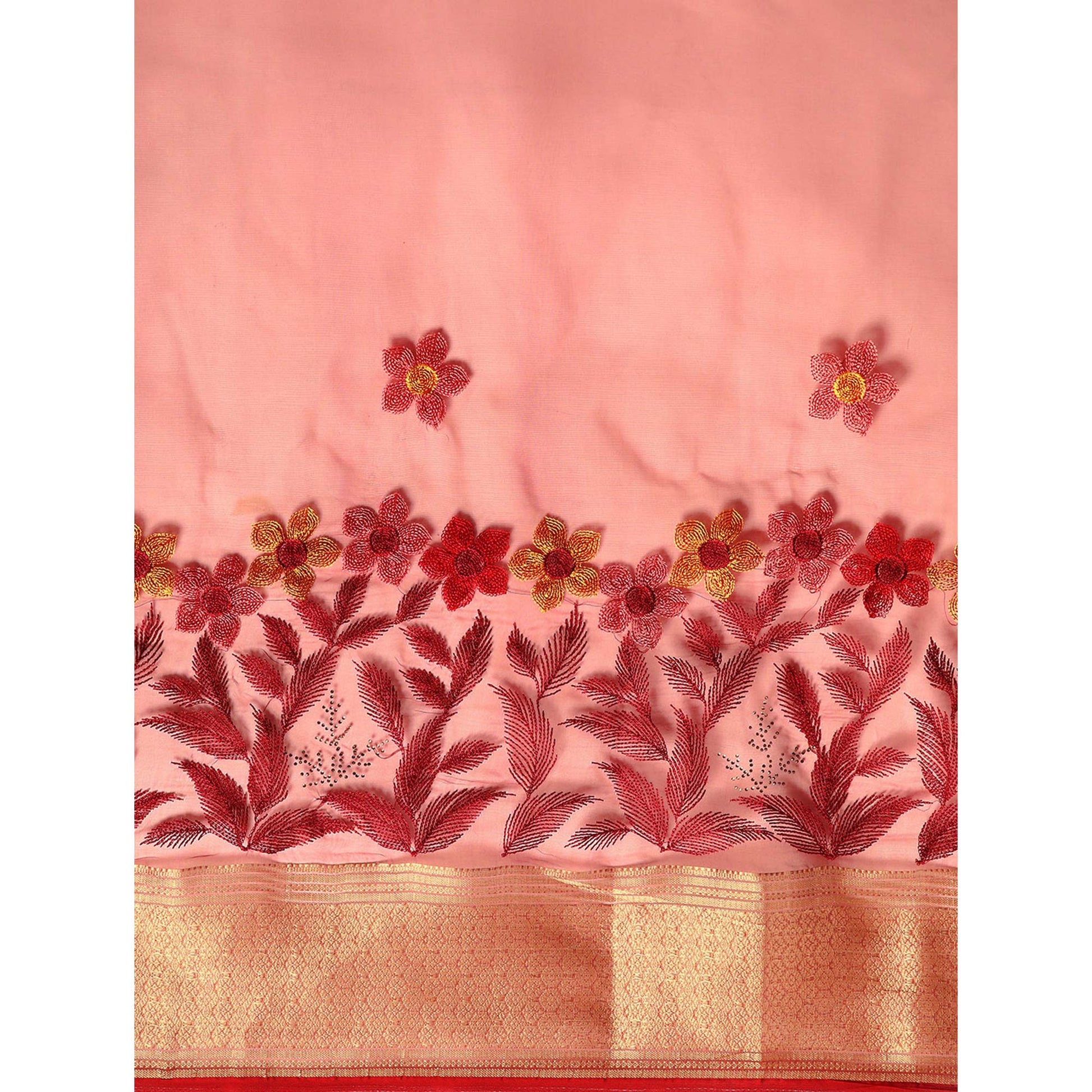Maroon Floral Embroidered Organza Saree