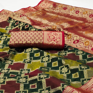 Multicolor Maroon Woven Cotton Silk Saree