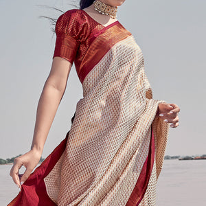 Cream Woven Art Silk Saree