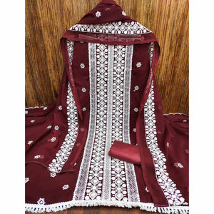 Maroon Lucknowi Embroidered Georgette Dress Material