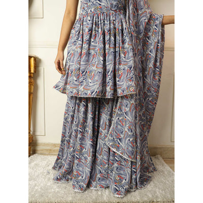 Grey Printed With Gota Work Georgette Sharara Suit