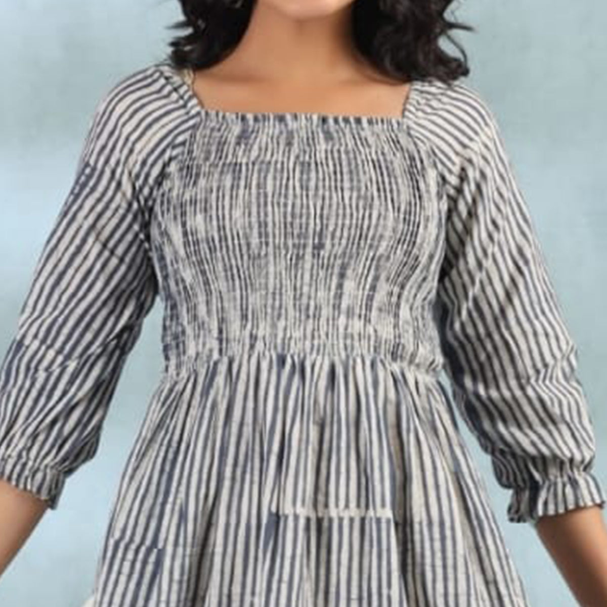 grey-blue-striped-printed-pure-cotton-dress