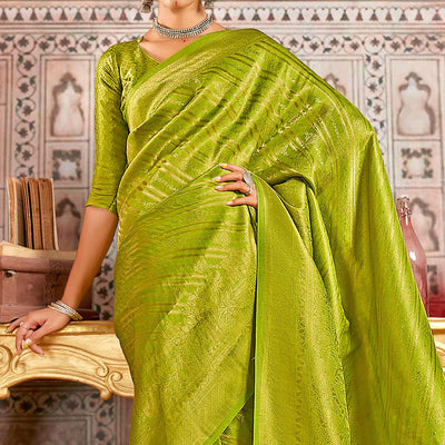 green-floral-woven-art-silk-saree-5
