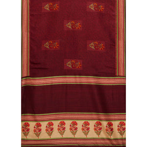 Dark Maroon Printed With Embroidery Tussar Silk Saree