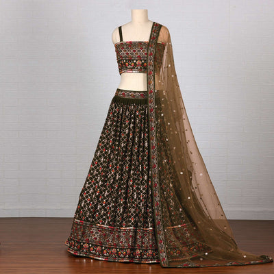 Mehendi Green Sequins Embroidered Georgette Lehenga Choli