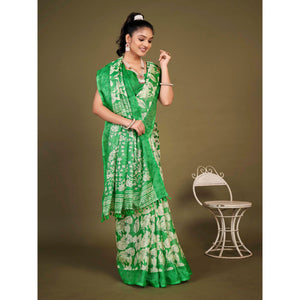 green-floral-printed-jute-saree-with-tassels-1
