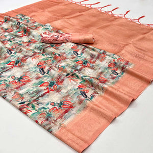 Multicolor Floral Digital Printed Jacquard Saree
