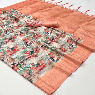 Multicolor Floral Digital Printed Jacquard Saree