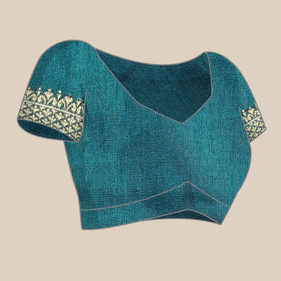 Blue Solid Vichitra Silk Saree With Fancy Border