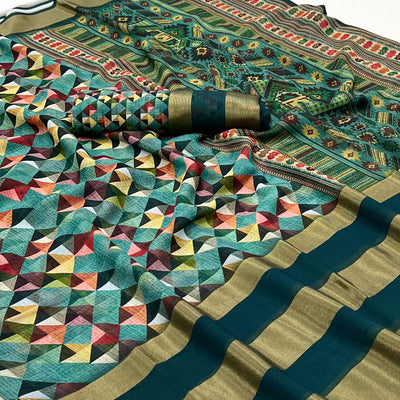 Firozi Blue Digital Printed Viscose Saree