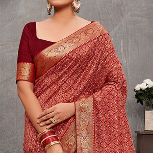 Maroon Printed Tussar Silk Saree