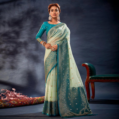 Light Green Woven Organza Saree