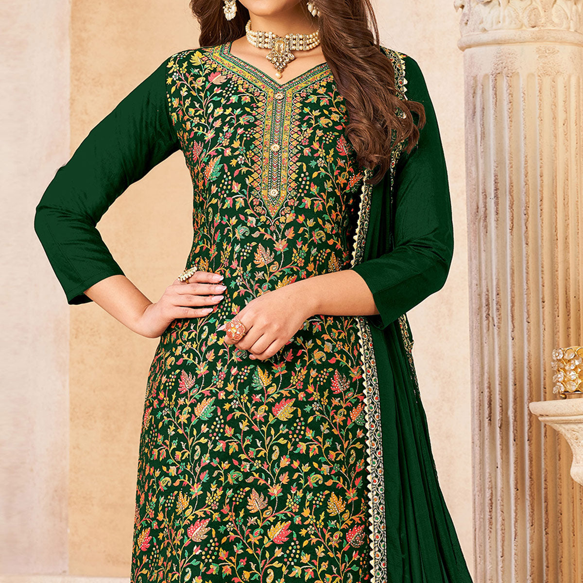green-woven-dola-silk-suit