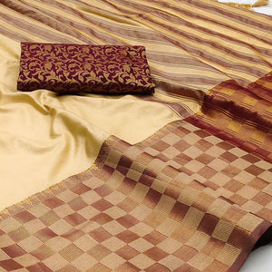 Chikoo Woven Cotton Silk Saree With Tassels