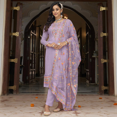 Light Purple Floral Embroidered Georgette Salwar Suit