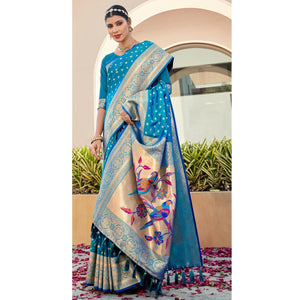 Blue Woven Art Silk Paithani Saree