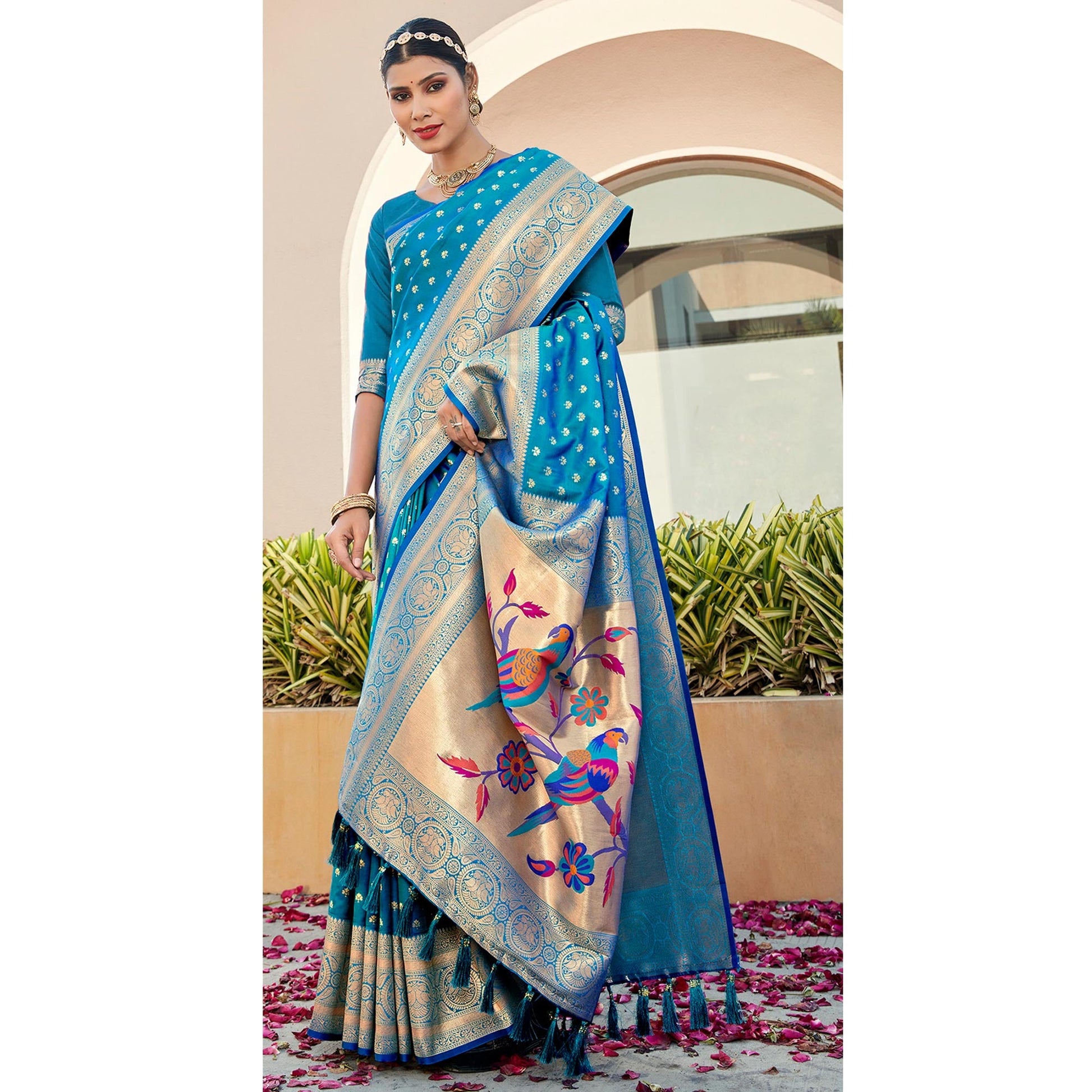 Blue Woven Art Silk Paithani Saree