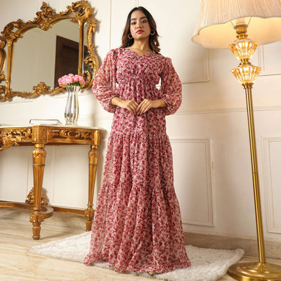 Maroon Printed Georgette Gown