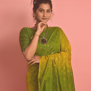 green-olive-foil-printed-poly-cotton-saree