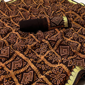 Dark Brown  Bandhani Printed Georgette Saree With Designer Border