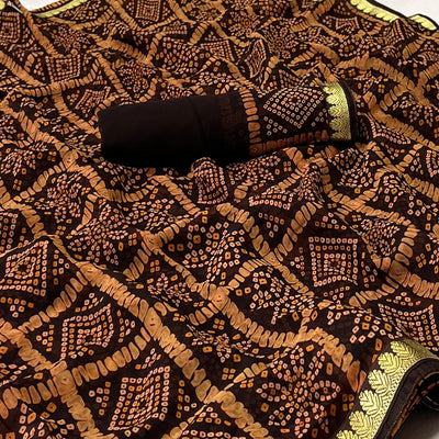 Dark Brown  Bandhani Printed Georgette Saree With Designer Border