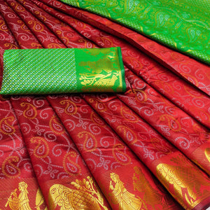 Maroon Bandhani Woven Banarasi Silk Saree