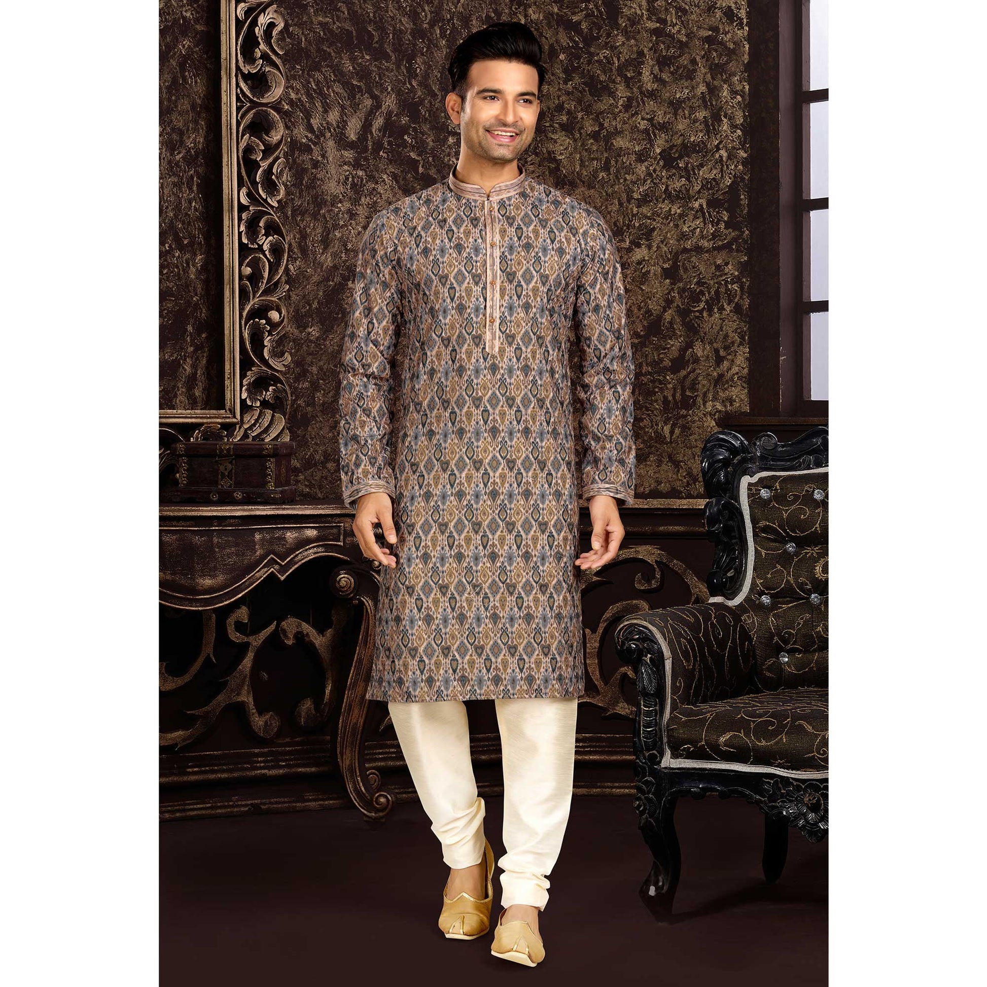 grey-lucknowi-and-digital-printed-cotton-kurta-pyjama-set