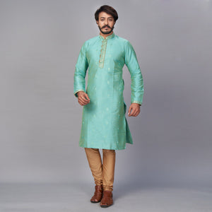 green-embroidered-jacquard-kurta-pyjama-set